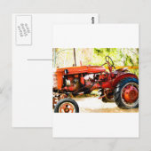 Carte Postale Tracteur rouge vintage (Devant / Derrière)