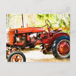 Carte Postale Tracteur rouge vintage