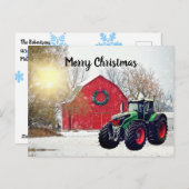 Carte Postale Tracteur vert moderne à Barnyard Noël (Devant / Derrière)