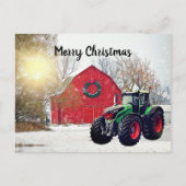 Carte Postale Tracteur vert moderne à Barnyard Noël (Devant)