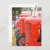 Carte Postale tracteurs rouges antiques (Devant / Derrière)