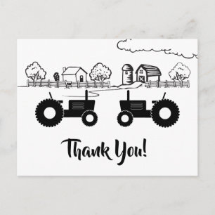Carte Postale Tracteurs Silhouette n Ferme Noir - Blanc Merci
