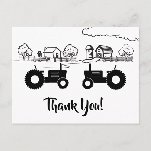 Carte Postale Tracteurs Silhouette n Ferme Noir - Blanc Merci (Devant)
