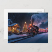 Carte Postale Train à vapeur traversant une ville de Noël (Devant / Derrière)
