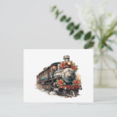 Carte Postale Train à vapeur vintage Noël traditionnel (Debout devant)