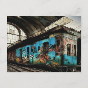 Carte Postale Train abandonné avec Graffiti Urban Street Art