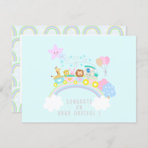 Carte Postale Train Animaux Bleus