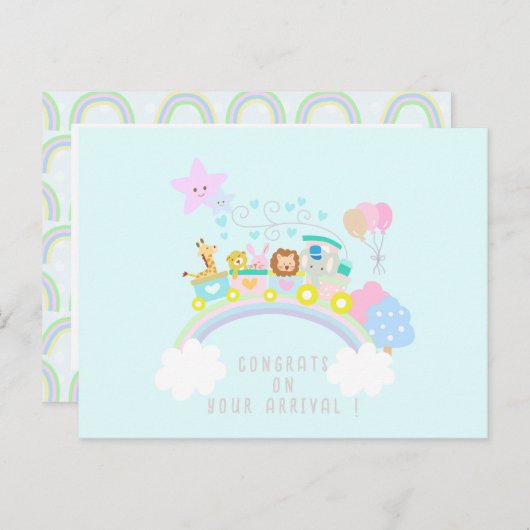 Carte Postale Train Animaux Bleus (Devant / Derrière)