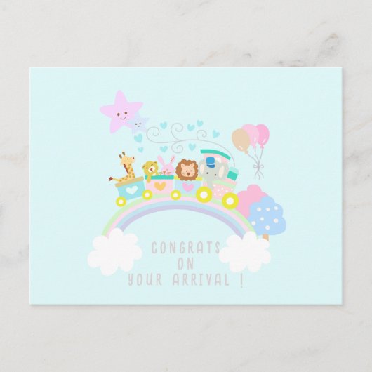 Carte Postale Train Animaux Bleus (Devant)