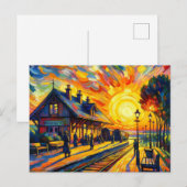 Carte Postale Train au coucher du soleil (Devant / Derrière)