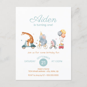 Carte Postale Train d'animaux mignons Fête d'anniversaire neutre
