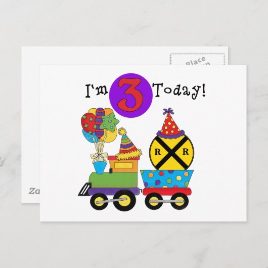 Carte Postale Train d'anniversaire 3e Anniversaire Tshirts et ca (Devant / Derrière)
