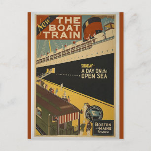 Carte Postale Train de bateau vintage Boston Maine