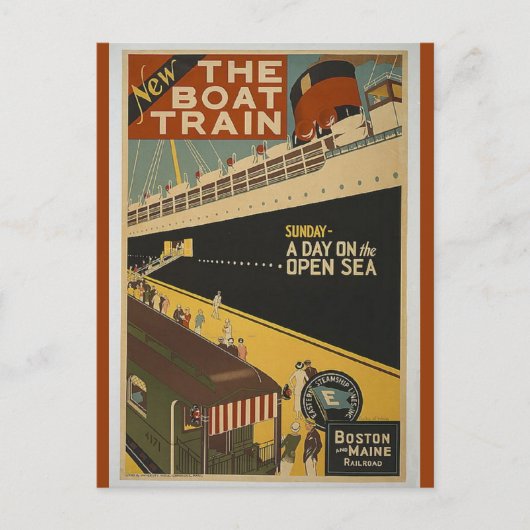 Carte Postale Train de bateau vintage Boston Maine (Devant)