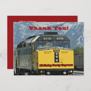 Carte Postale Train de chemin de fer Moteur jaune Merci Annivers