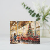 Carte Postale Train de Noël à l'aquarelle Souvenir du grand maga (Debout devant)