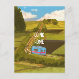 Carte Postale train de paysage vert anime aventure de dessin ani