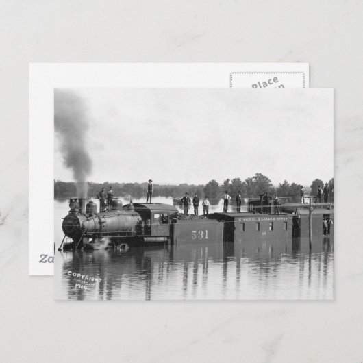 Carte Postale Train inondé, 1904 (Devant / Derrière)