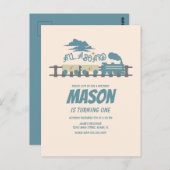 Carte Postale Train Rétro Anniversaire Enfant Thème Terreux (Devant / Derrière)