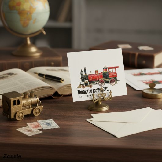 Carte Postale Train rouge Merci plat