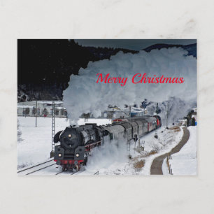 Carte Postale Train Steam Locomotive Photo de neige Noël