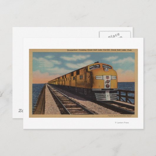 Carte Postale Train- Traverser le Grand Lac Salé, Ogden, Utah (Devant / Derrière)