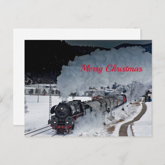 Carte Postale Train vapeur Locomotive neige photo Noël (Devant / Derrière)