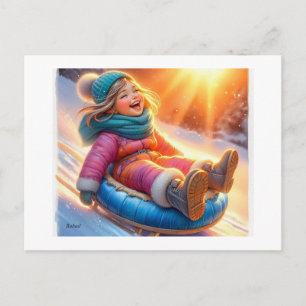 Carte Postale Traîne sauvage joyeuse dans la neige hivernale,