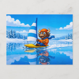 Carte Postale Traîneau à glace de yak sur un lac gelé en hiver