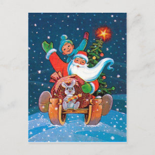 Carte Postale Traîneau du Père Noël, fête de fin d'année vintage