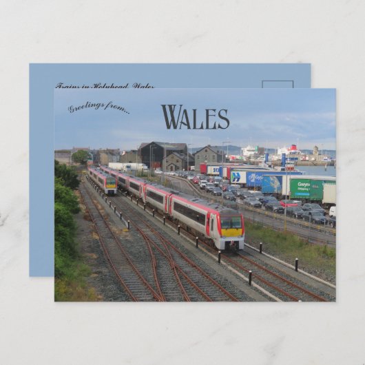 Carte Postale Trains in Holyhead Wales (Devant / Derrière)