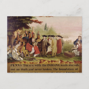 Carte Postale Traité de Penn avec les Indiens en 1682, vers 1840