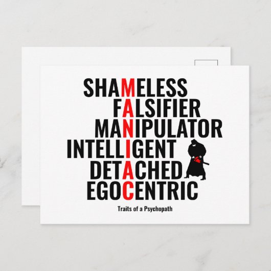 Carte Postale Traits d'un psychopathe (Devant / Derrière)