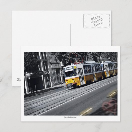 Carte Postale Tramway jaune à Budapest (Devant / Derrière)