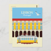 Carte Postale Tramway jaune de Lisbonne style vintage (Devant / Derrière)
