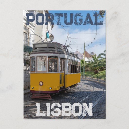 Carte Postale Tramway jaune rétro dans la rue à Lisbonne, Portug (Devant)