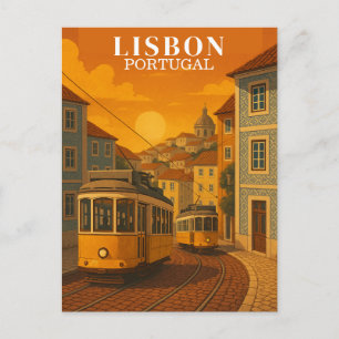 Carte Postale Tramway jaune Vintage voyage Lisbonne Portugal