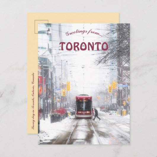 Carte Postale Tramway par une journée enneigée à Toronto Ontario (Devant / Derrière)