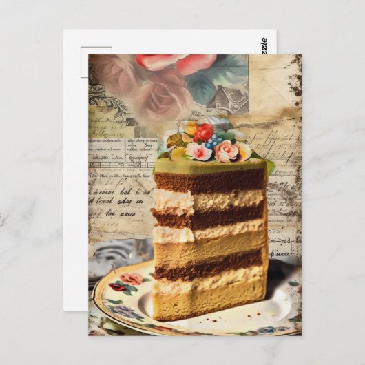 Carte Postale Tranche de gâteau de mariage (Devant / Derrière)