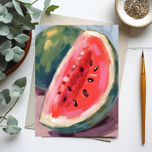 Carte Postale Tranche de pastèque | Peinture aquarelle de fruit