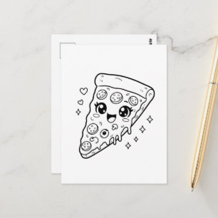 Carte Postale Tranches de pizza mignonnes kawaii à colorier
