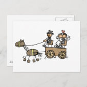Carte Postale Transport De Cheval Dessiné Pour Mariages (Devant / Derrière)
