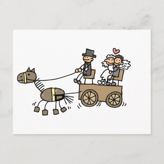 Carte Postale Transport De Cheval Dessiné Pour Mariages (Devant)