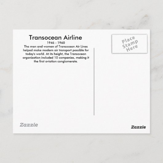 Carte Postale Transsocean Airlines (Dos)