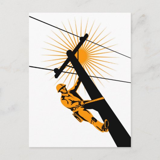 Carte Postale Travailleur électricien de la ligne électrique (Devant)