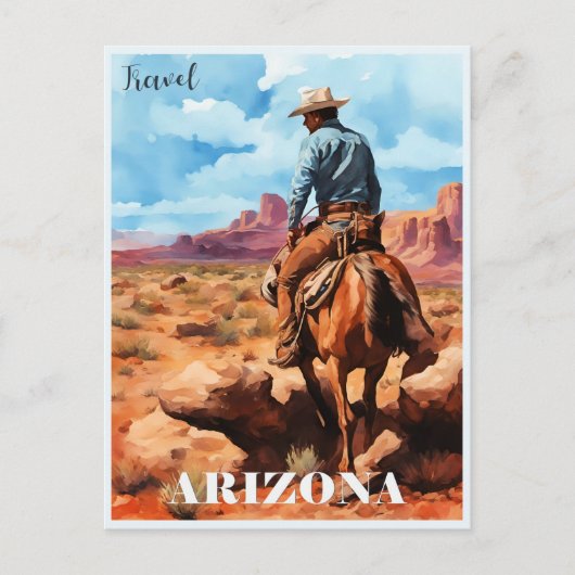 Carte Postale Travel Arizona, Cowboy sur Horseback (Devant)