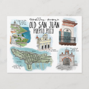 Carte Postale Travel Sketch Postcard : Strolling Old San Juan