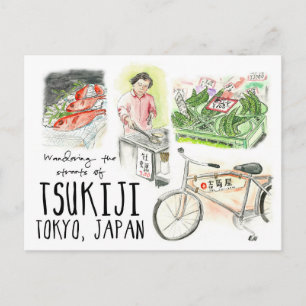 Carte Postale Travel Sketch Postcard: Wandering Tsukiji Tokyo