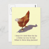 Carte Postale Traversée de poulet par route : Drôle : Œuvre d'ar (Devant / Derrière)