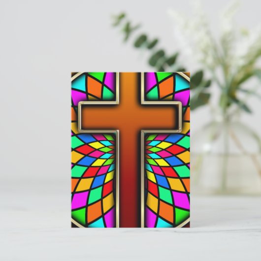 CARTE POSTALE TRAVERSER AVEC VERRE STAINÉ (Debout devant)